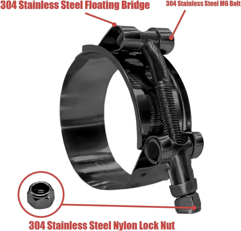 Botten 2pcs 1.75" Stainless Steel T-Bolt Hose Clamps - Clamp Range 51-59mm for 1.75 Hose ID (Black) - Durable and Reliable Hose Clamps for Secure Connections" - Image 2